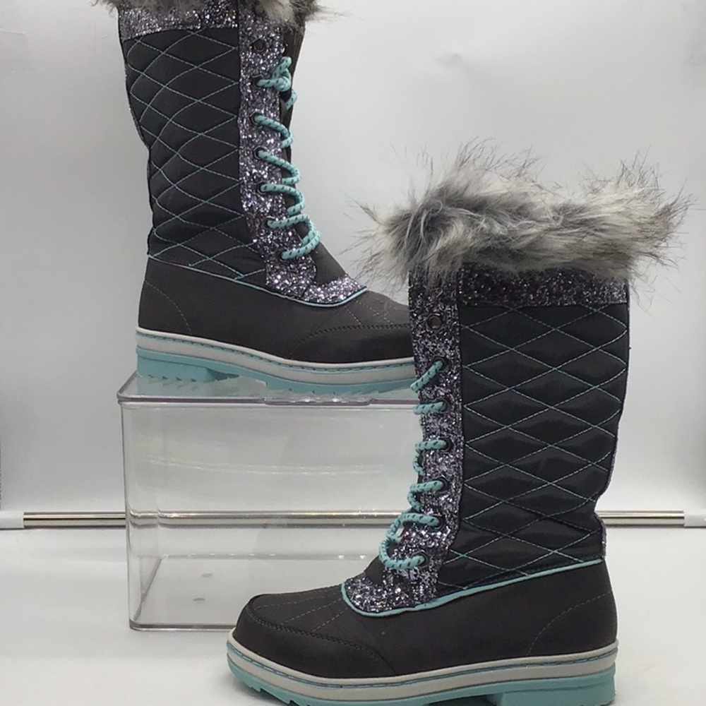 Justice Blue/Gray Faux Fur Snow Boot - Picture 6 of 10